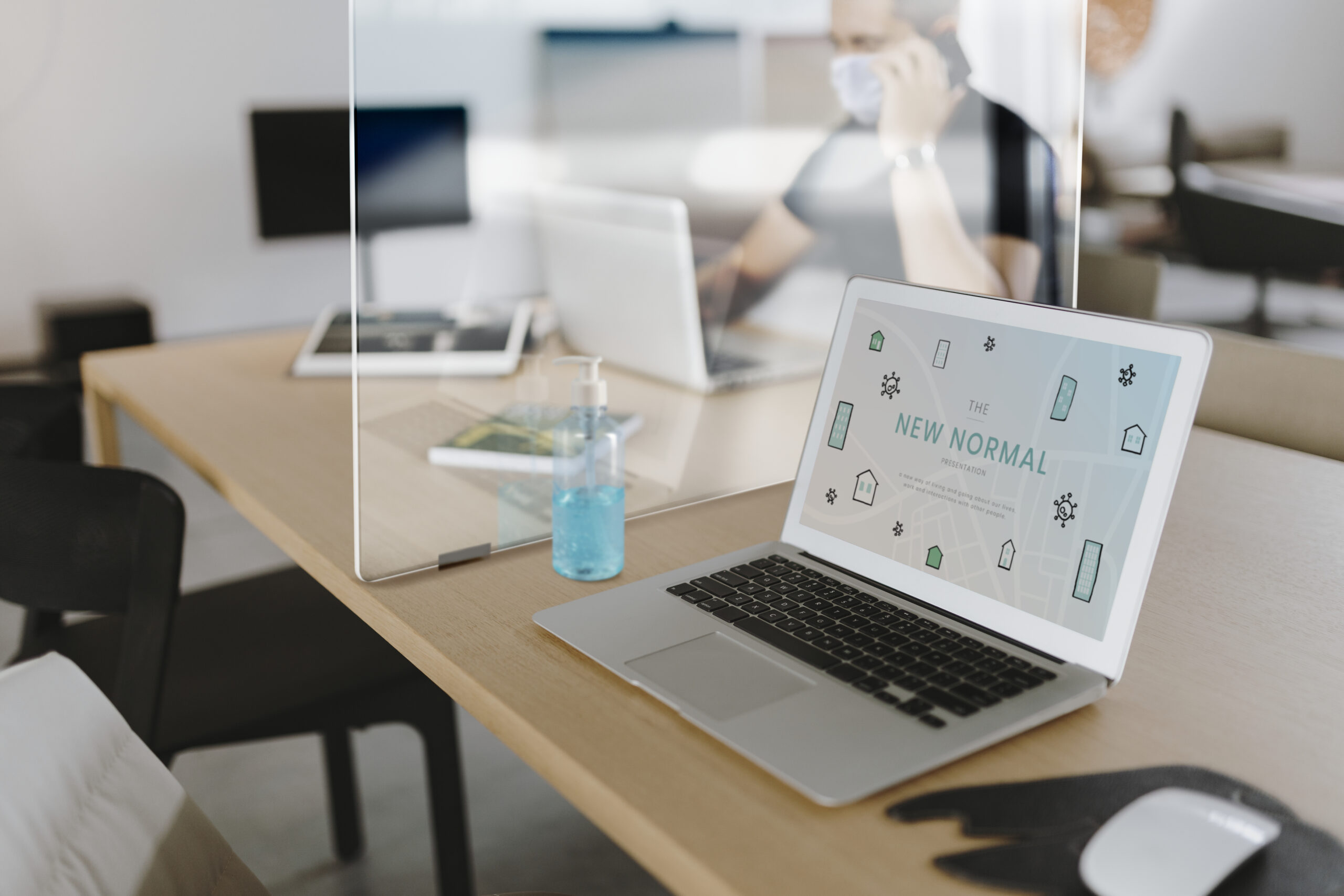 Social distancing barrier on the table