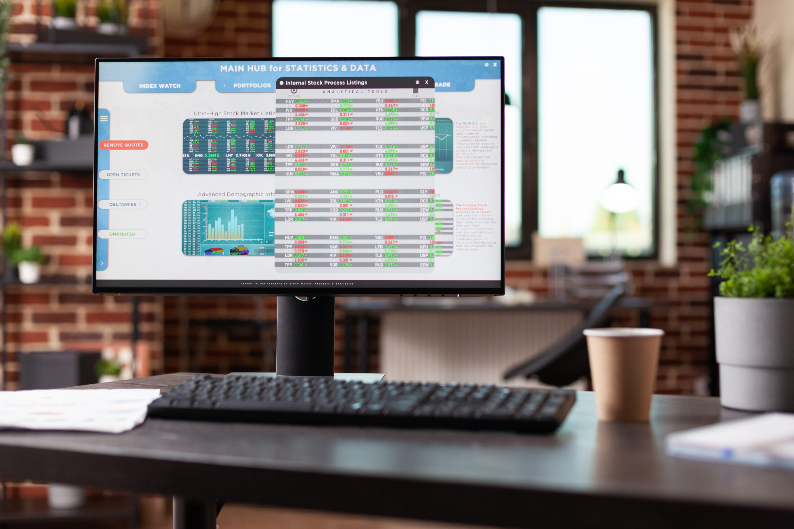 Stock market trade exchange on computer in startup space