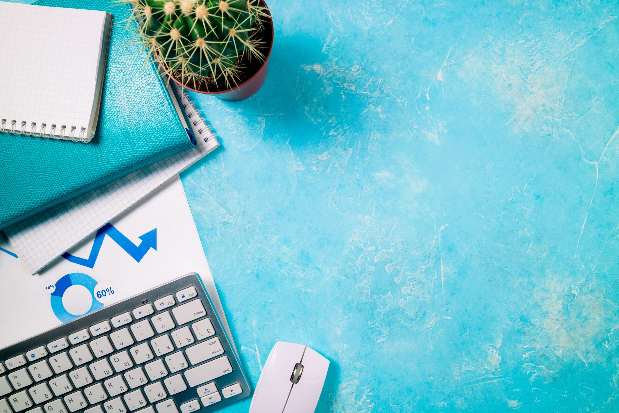 Office desk with business supplies. Workplace with papers, docum